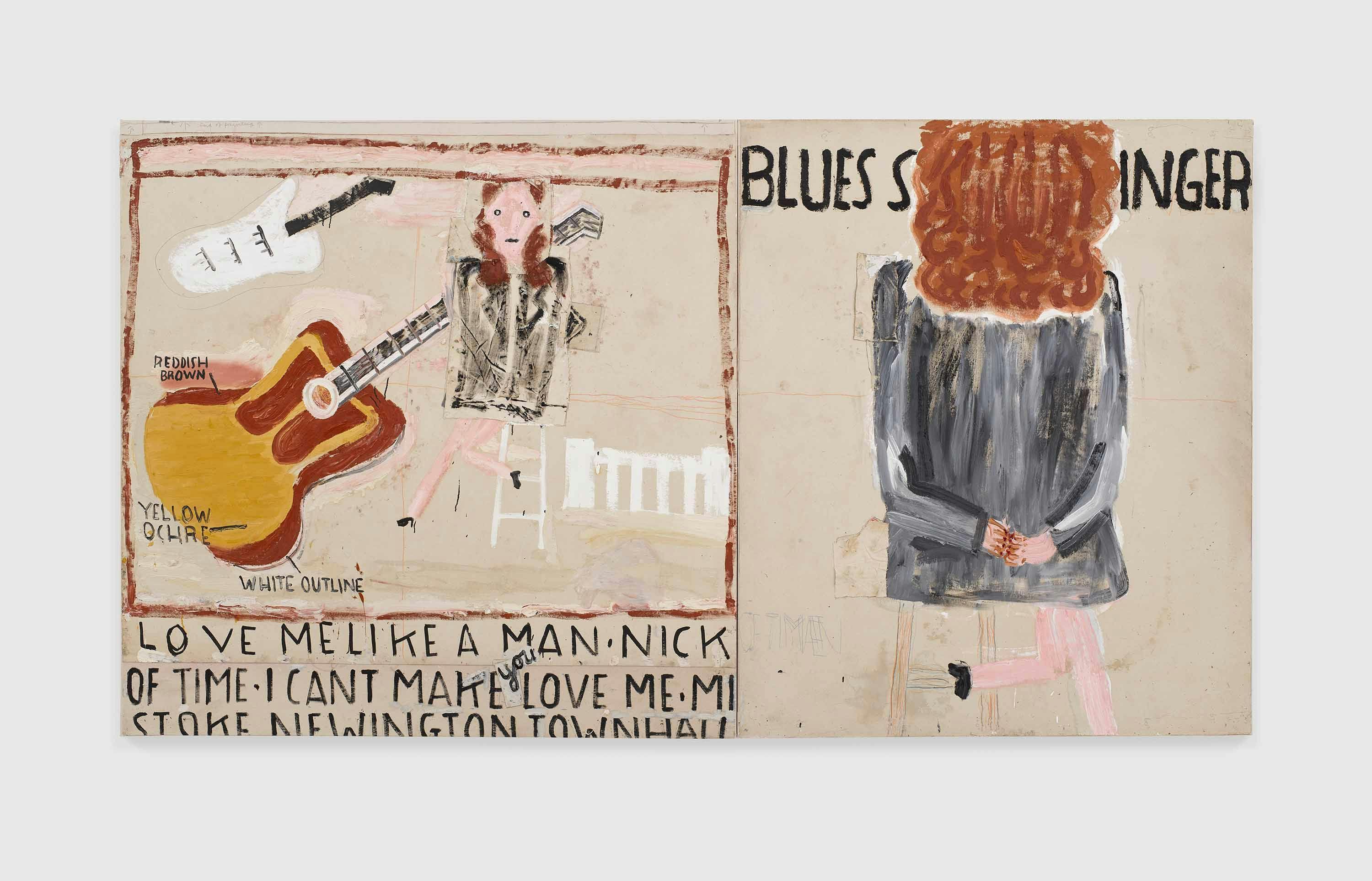 A painting by Rose Wylie, titled Blues Singer, dated 2022.